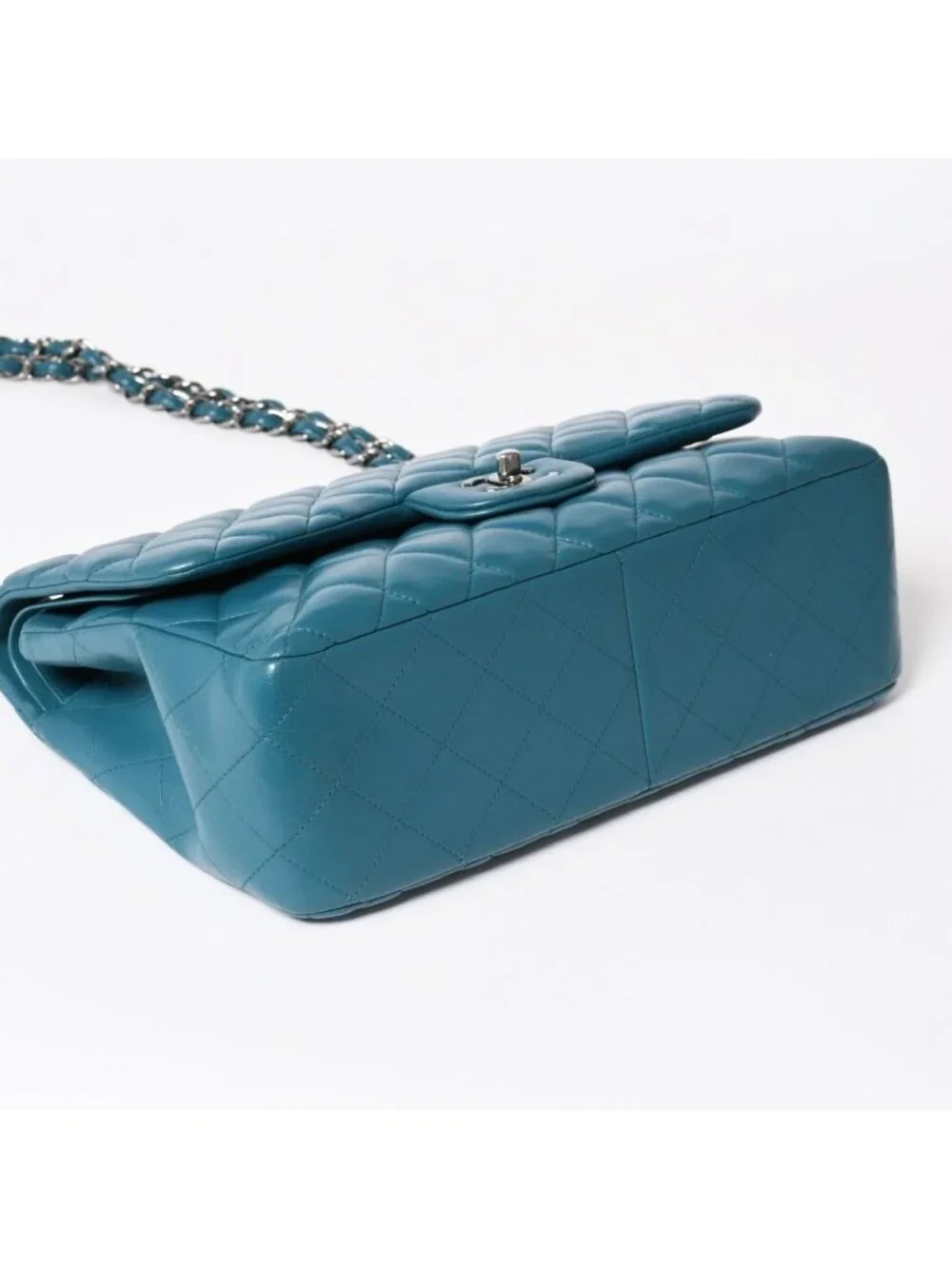 Chanel Maxi Quilted 30 Double Flap Chain Shoulder Bag CC Logo Lambskin Turquoise